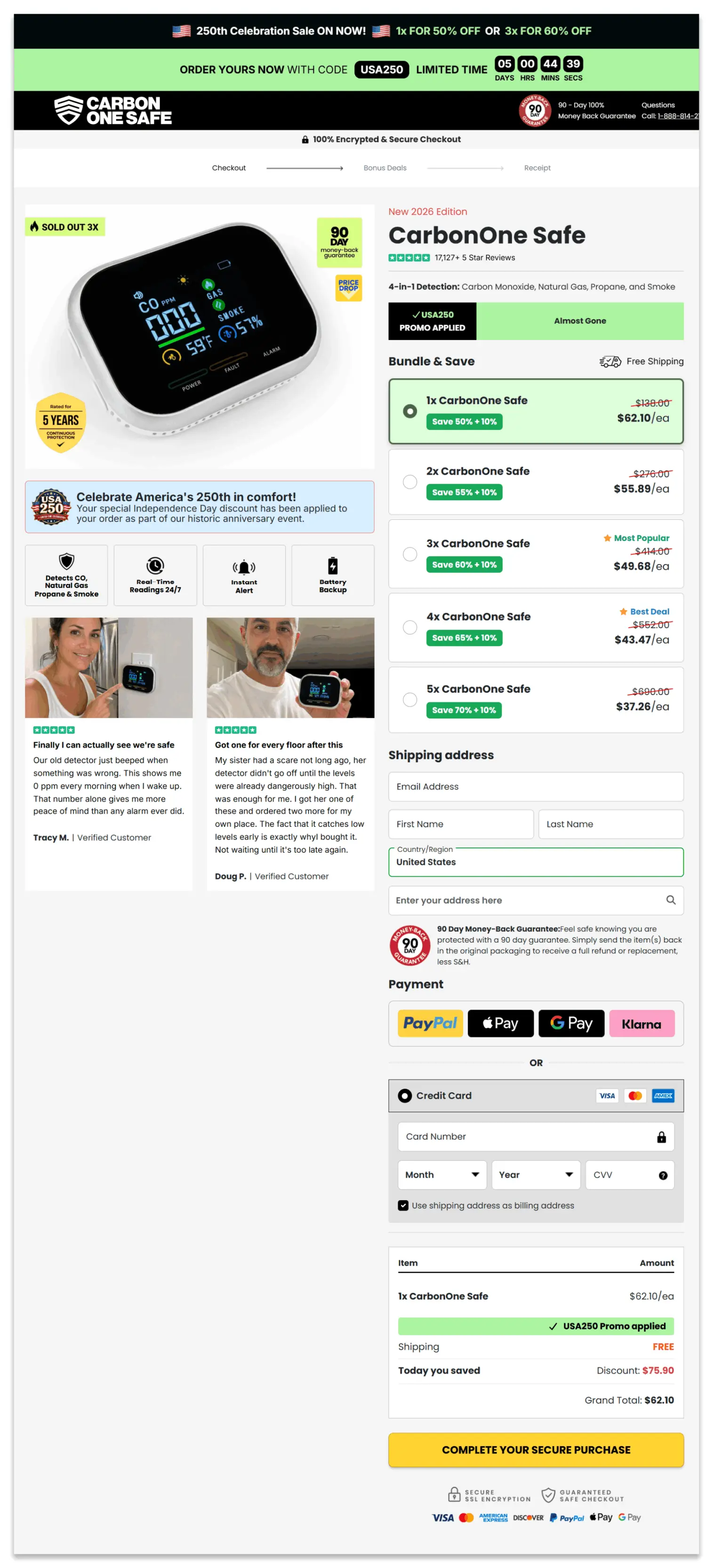 CarbonOne safe secure checkout page